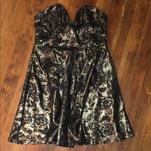 Strapless Gold Lace Dress